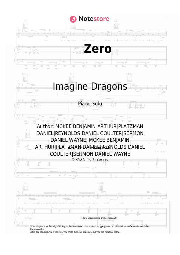 Zero - Imagine Dragons Piano Sheet Music - Piano.Solo