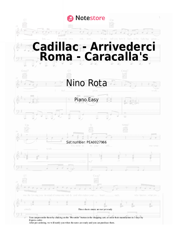 Cadillac - Arrivederci Roma - Caracalla's - Nino Rota Piano Sheet Music Easy - Piano.Easy