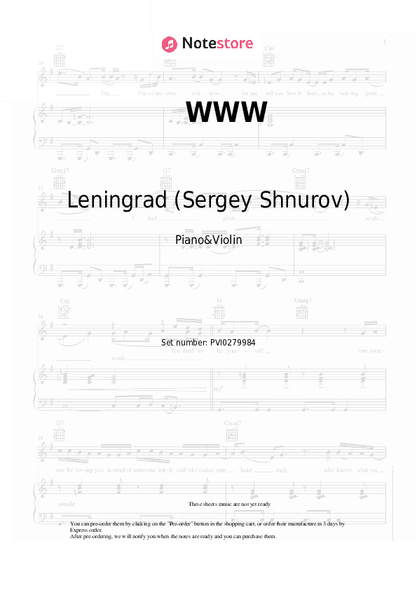 WWW - Leningrad (Sergey Shnurov) Piano Sheet Music and Violin - Piano&Violin