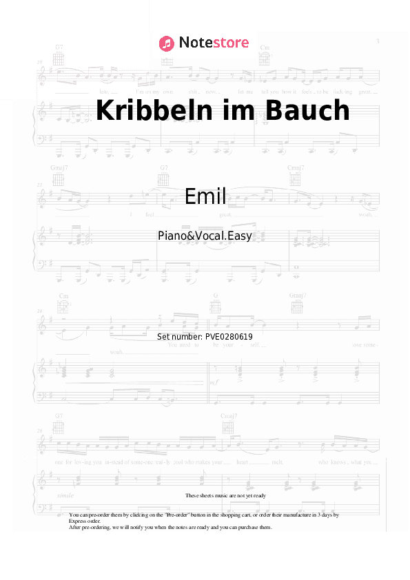 Kribbeln im Bauch - Emil, Jorin Hagen, JHNWNDT, prodbyTAA Piano Sheet Music Easy and Vocal - Piano&Vocal.Easy