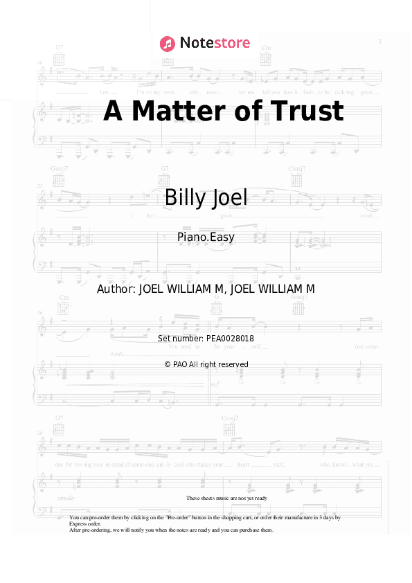 A Matter of Trust - Billy Joel Piano Sheet Music Easy - Piano.Easy