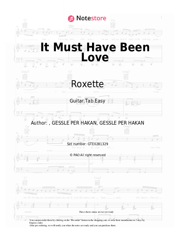 It Must Have Been Love - Roxette Tabs Easy - Guitar.Tab.Easy