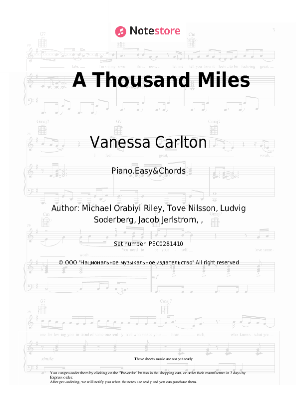 A Thousand Miles - Vanessa Carlton Sheet Music Easy and Chords - Piano.Easy&Chords