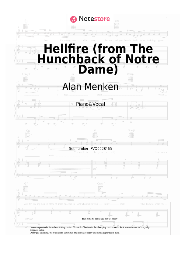 Hellfire (from The Hunchback of Notre Dame) - Alan Menken Piano Sheet Music with the Voice part - Piano&Vocal