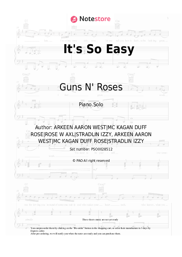 It's So Easy - Guns N' Roses Piano Sheet Music - Piano.Solo