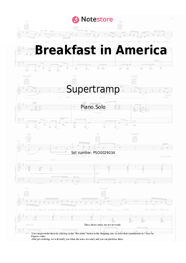 Breakfast in America - Supertramp Piano Sheet Music - Piano.Solo