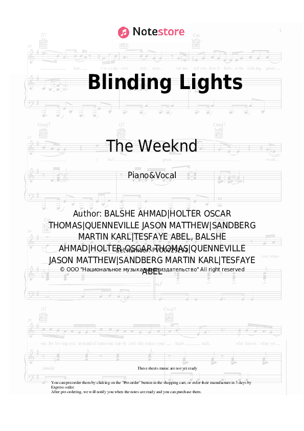 Blinding Lights - The Weeknd Piano Sheet Music with the Voice part - Piano&Vocal