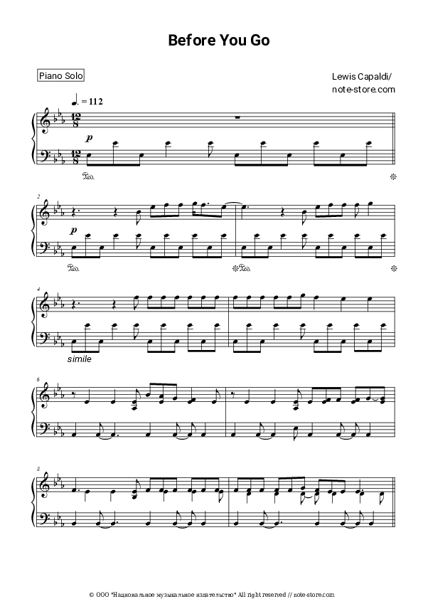 Before You Go - Lewis Capaldi Piano Sheet Music - Piano.Solo
