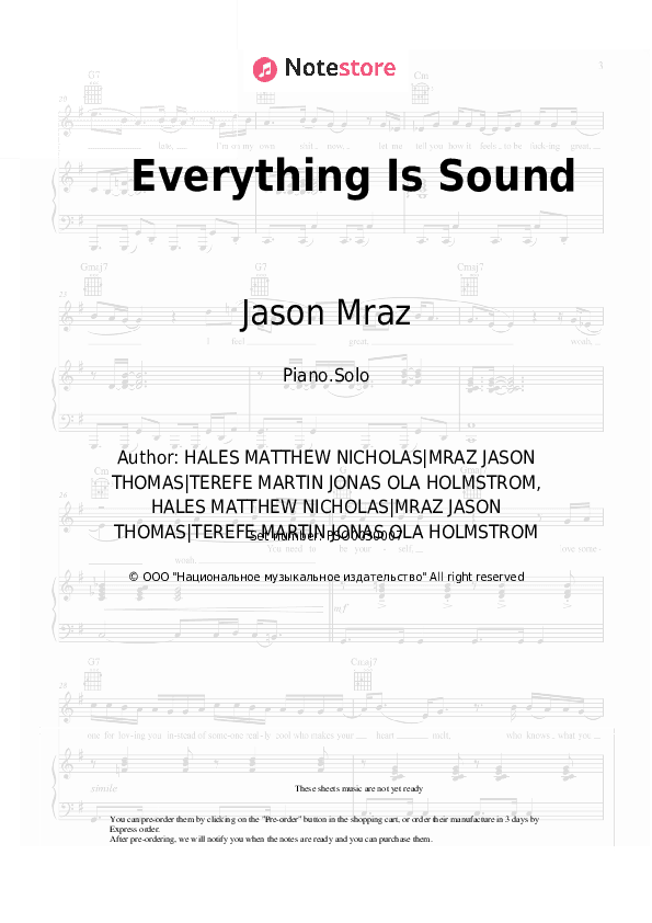 Everything Is Sound - Jason Mraz Piano Sheet Music - Piano.Solo