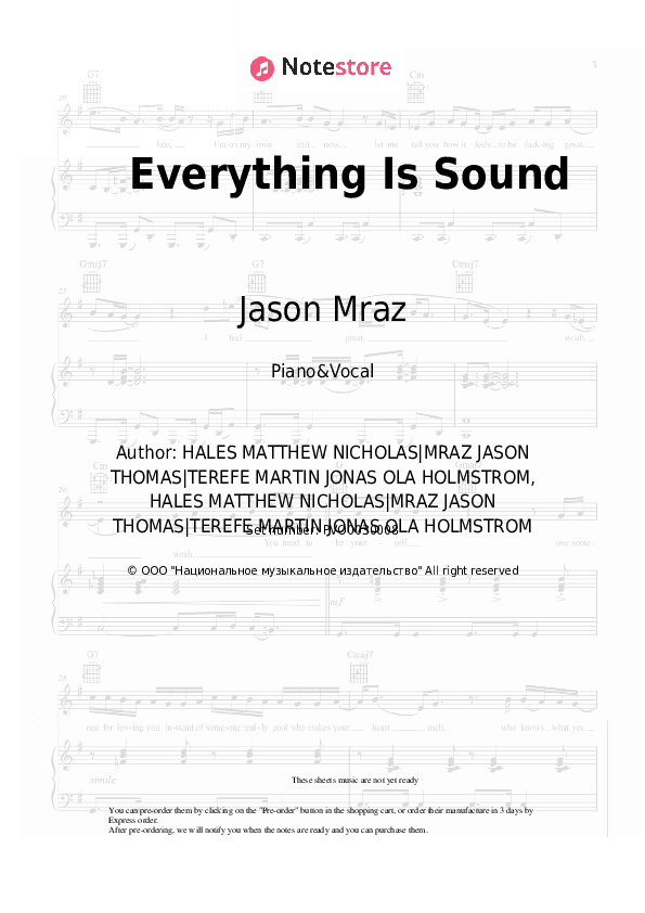 Everything Is Sound - Jason Mraz Piano Sheet Music with the Voice part - Piano&Vocal