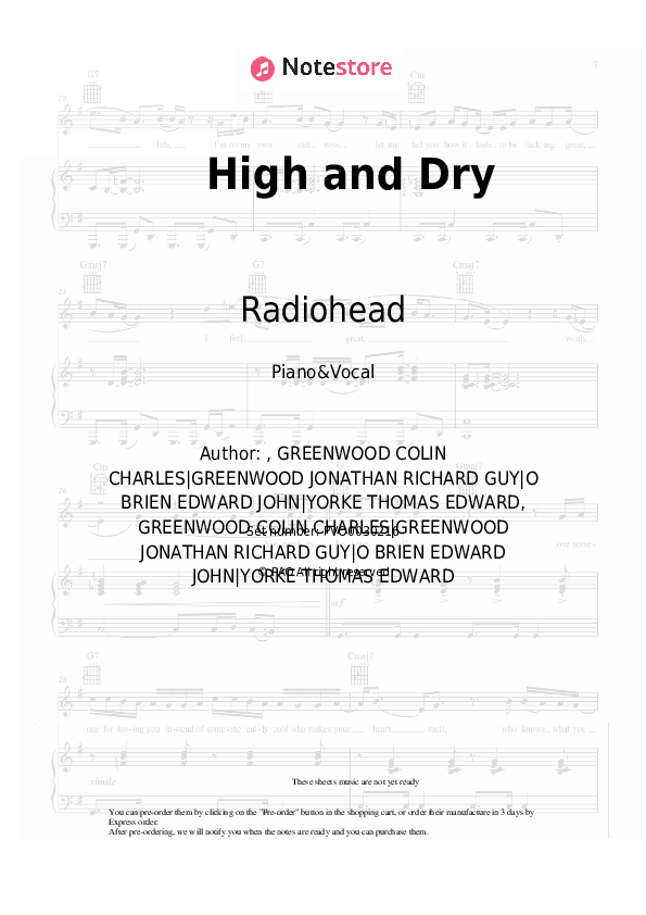 High and Dry - Radiohead Piano Sheet Music with the Voice part - Piano&Vocal
