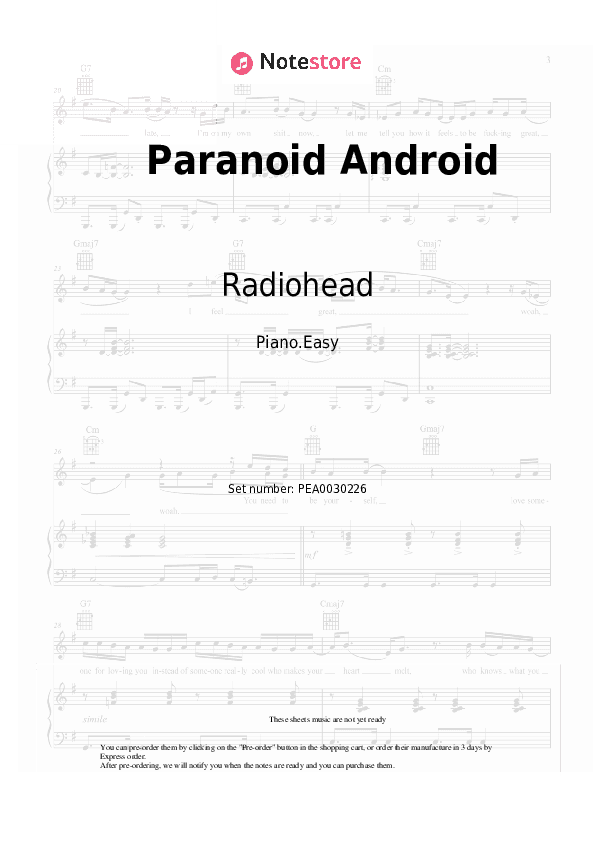 Paranoid Android - Radiohead Piano Sheet Music Easy - Piano.Easy