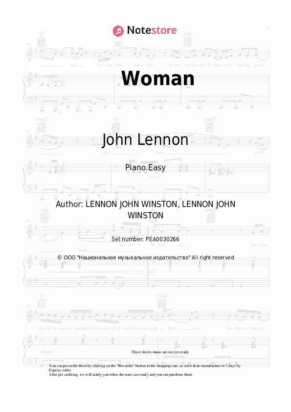 Woman - John Lennon Piano Sheet Music Easy - Piano.Easy