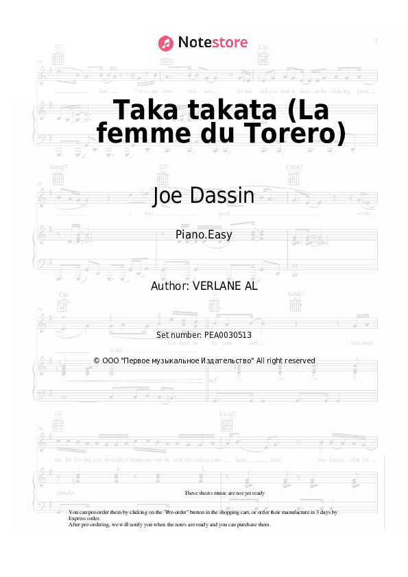 Taka takata (La femme du Torero) - Joe Dassin Piano Sheet Music Easy - Piano.Easy