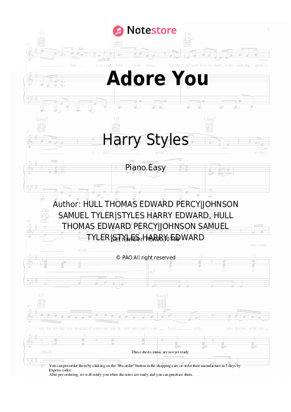 Adore You - Harry Styles Piano Sheet Music Easy - Piano.Easy