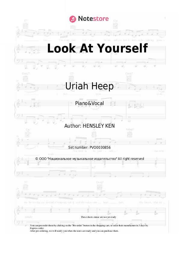 Look At Yourself - Uriah Heep Piano Sheet Music with the Voice part - Piano&Vocal