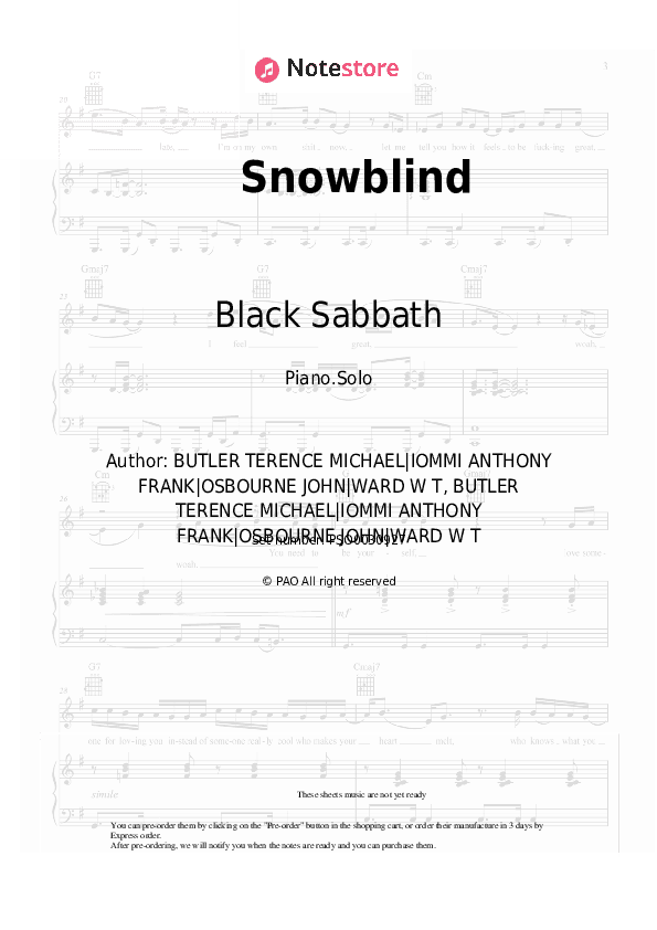 Snowblind - Black Sabbath Piano Sheet Music - Piano.Solo