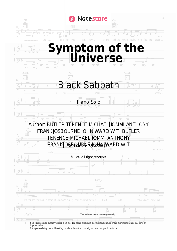 Symptom of the Universe - Black Sabbath Piano Sheet Music - Piano.Solo