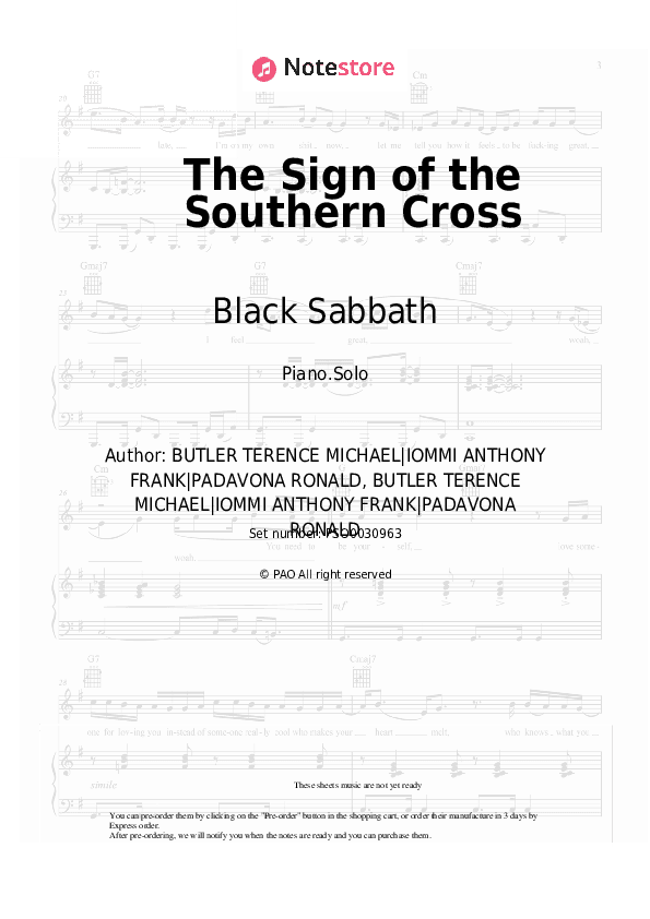 The Sign of the Southern Cross - Black Sabbath Piano Sheet Music - Piano.Solo