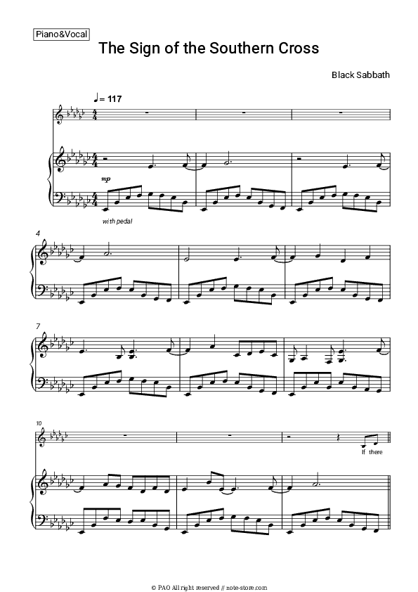 The Sign of the Southern Cross - Black Sabbath Piano Sheet Music with the Voice part - Piano&Vocal