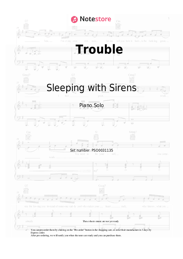 Trouble - Sleeping with Sirens Piano Sheet Music - Piano.Solo