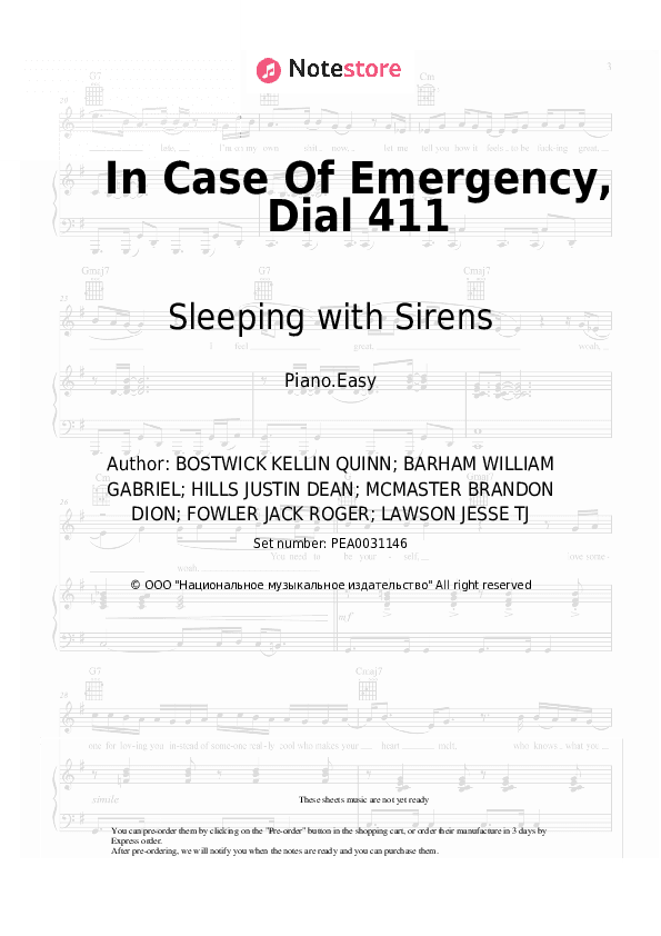 In Case Of Emergency, Dial 411 - Sleeping with Sirens Piano Sheet Music Easy - Piano.Easy
