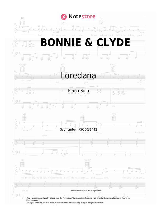 BONNIE & CLYDE - Loredana, Mozzik Piano Sheet Music - Piano.Solo