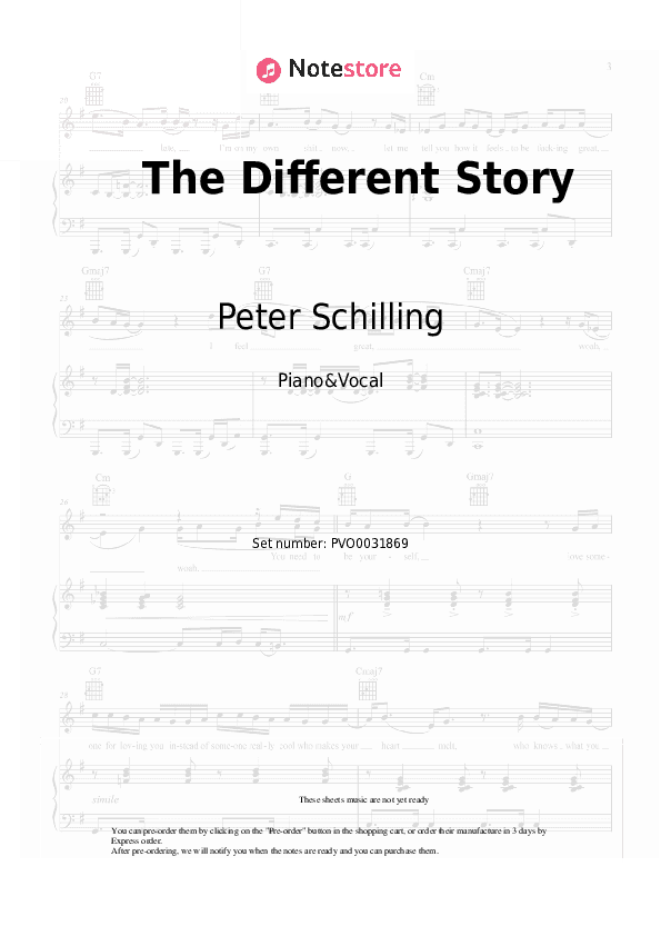 The Different Story - Peter Schilling Piano Sheet Music with the Voice part - Piano&Vocal