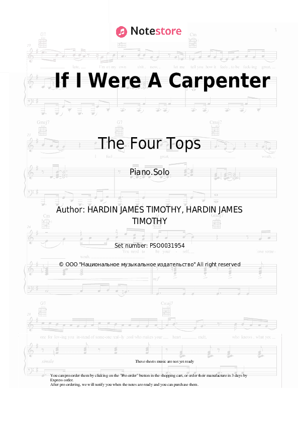 If I Were A Carpenter - The Four Tops Piano Sheet Music - Piano.Solo