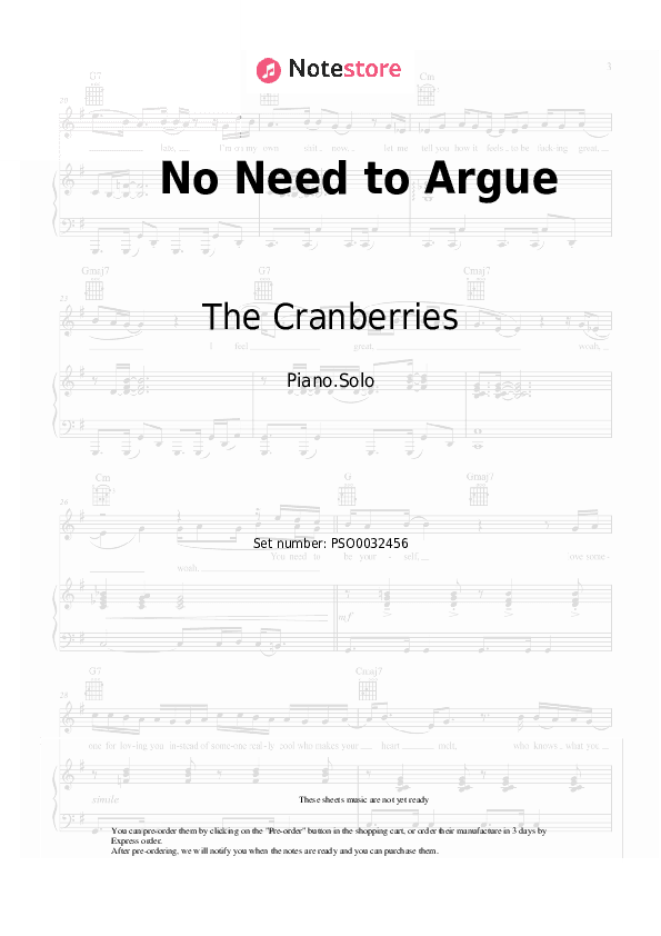 No Need to Argue - The Cranberries Piano Sheet Music - Piano.Solo