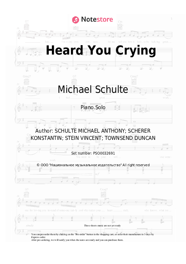 Heard You Crying - Michael Schulte Piano Sheet Music - Piano.Solo