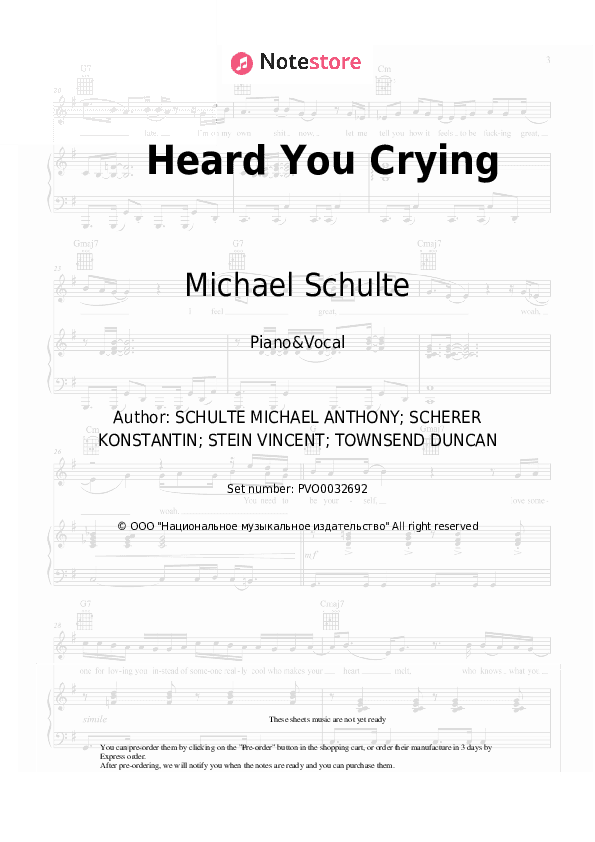 Heard You Crying - Michael Schulte Piano Sheet Music with the Voice part - Piano&Vocal