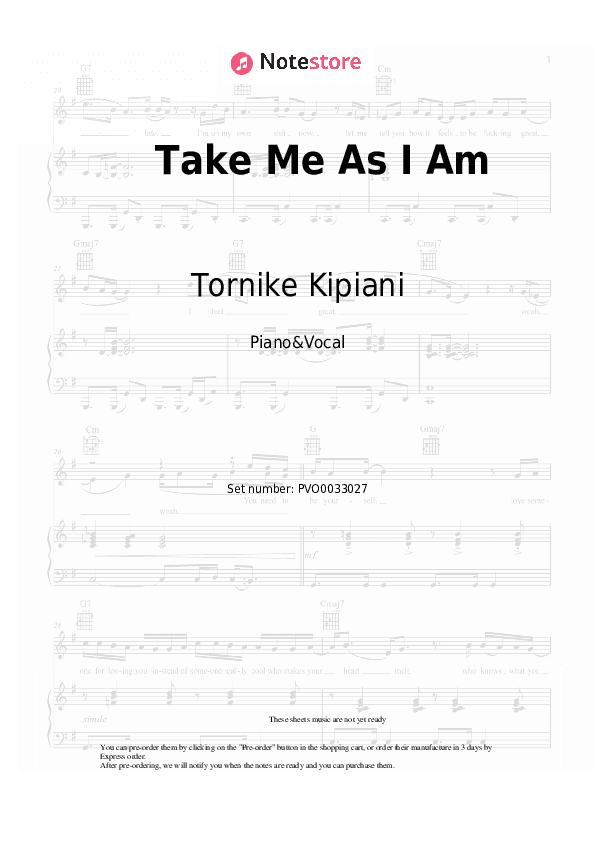 Take Me As I Am - Tornike Kipiani Piano Sheet Music with the Voice part - Piano&Vocal