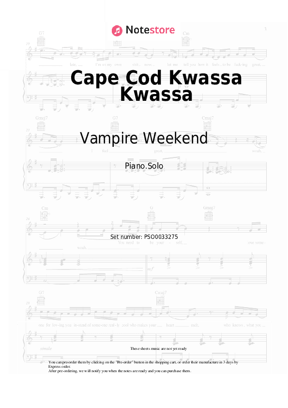 Cape Cod Kwassa Kwassa - Vampire Weekend Piano Sheet Music - Piano.Solo