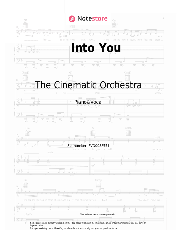 Into You - The Cinematic Orchestra Piano Sheet Music with the Voice part - Piano&Vocal