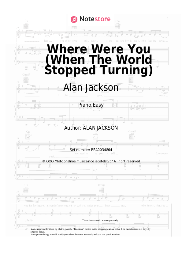 Where Were You (When The World Stopped Turning) - Alan Jackson Piano Sheet Music Easy - Piano.Easy