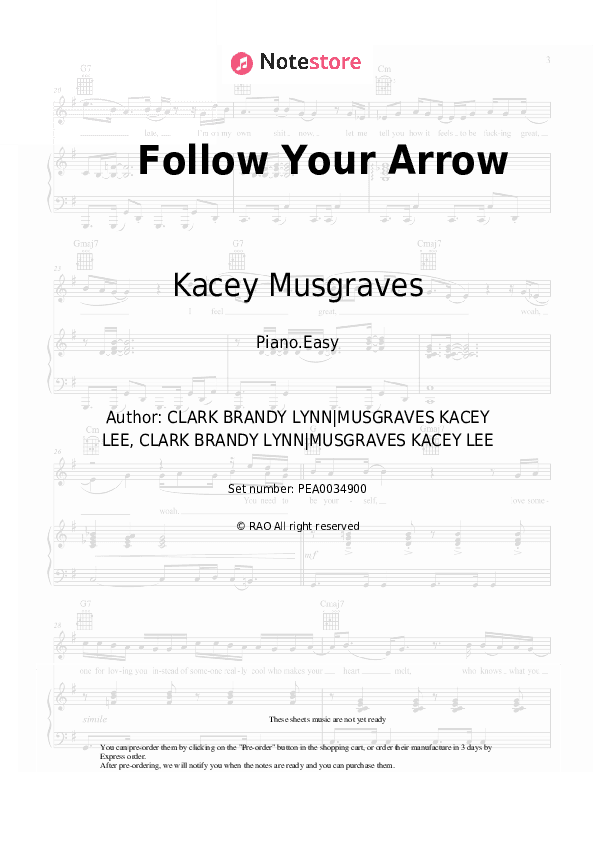 Follow Your Arrow - Kacey Musgraves Piano Sheet Music Easy - Piano.Easy