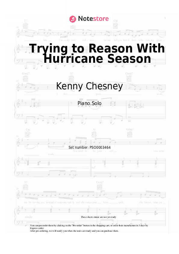 Trying to Reason With Hurricane Season - Kenny Chesney, Jimmy Buffett Piano Sheet Music - Piano.Solo