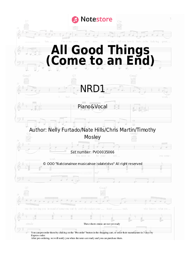 All Good Things (Come to an End) - NRD1 Piano Sheet Music with the Voice part - Piano&Vocal