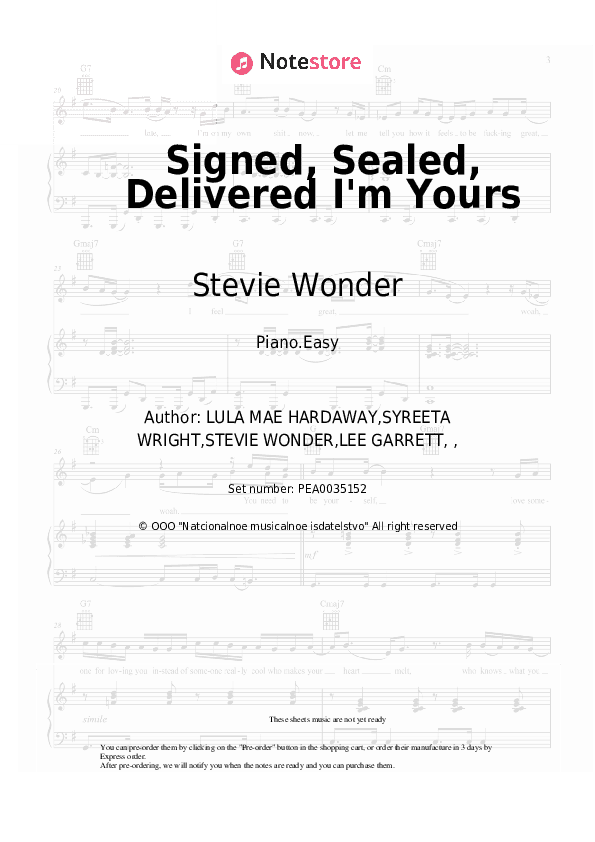 Signed, Sealed, Delivered I'm Yours - Stevie Wonder Piano Sheet Music Easy - Piano.Easy