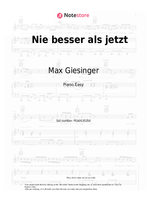 Nie besser als jetzt - Max Giesinger, MoTrip Piano Sheet Music Easy - Piano.Easy