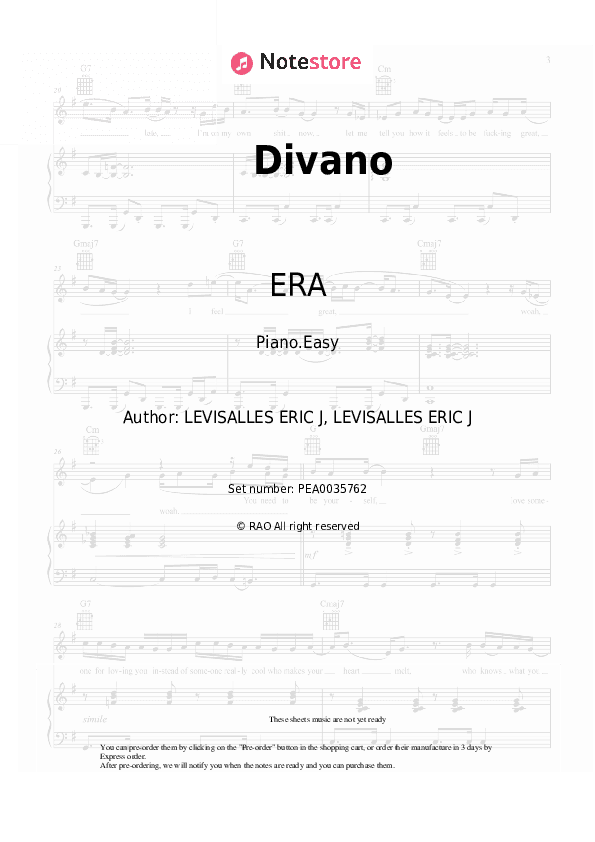 Divano - ERA Piano Sheet Music Easy - Piano.Easy