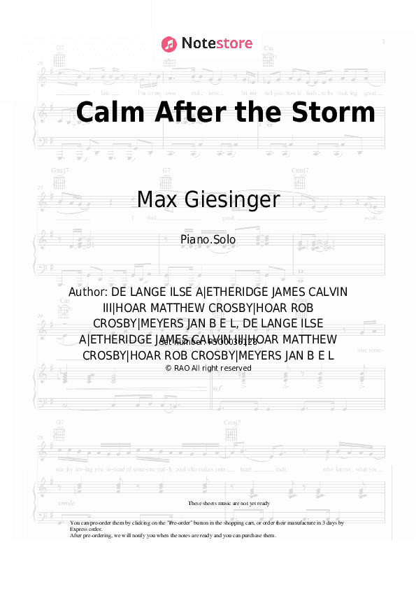 Calm After the Storm - Max Giesinger Piano Sheet Music - Piano.Solo