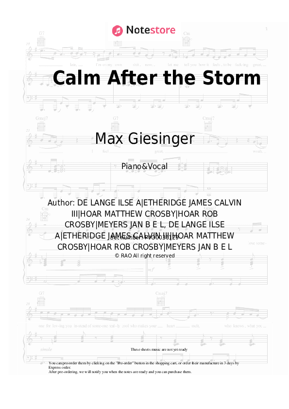Calm After the Storm - Max Giesinger Piano Sheet Music with the Voice part - Piano&Vocal