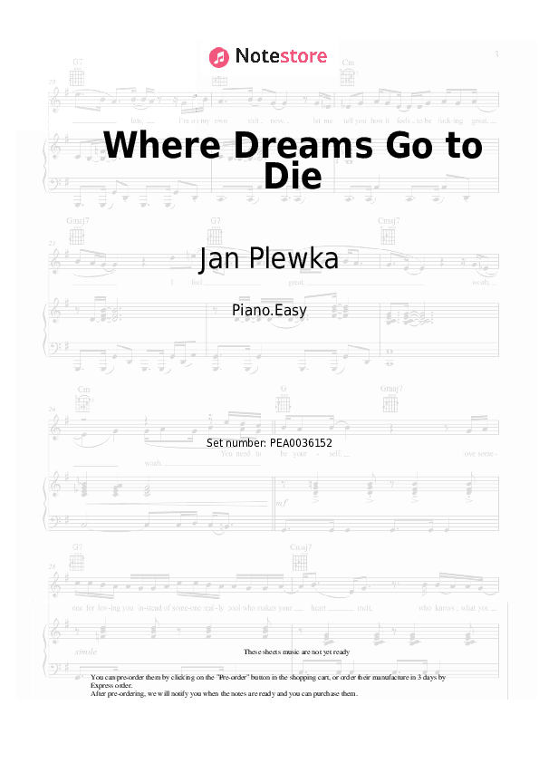 Where Dreams Go to Die - Jan Plewka Piano Sheet Music Easy - Piano.Easy
