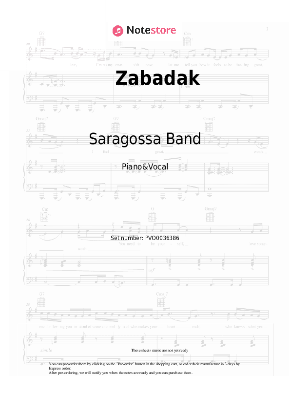 Zabadak - Saragossa Band Piano Sheet Music with the Voice part - Piano&Vocal