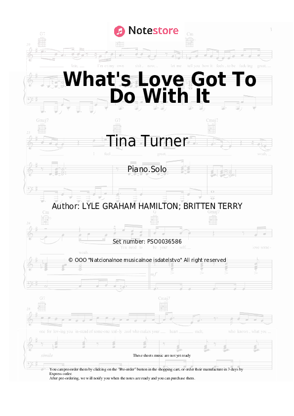 What's Love Got To Do With It - Tina Turner Piano Sheet Music - Piano.Solo