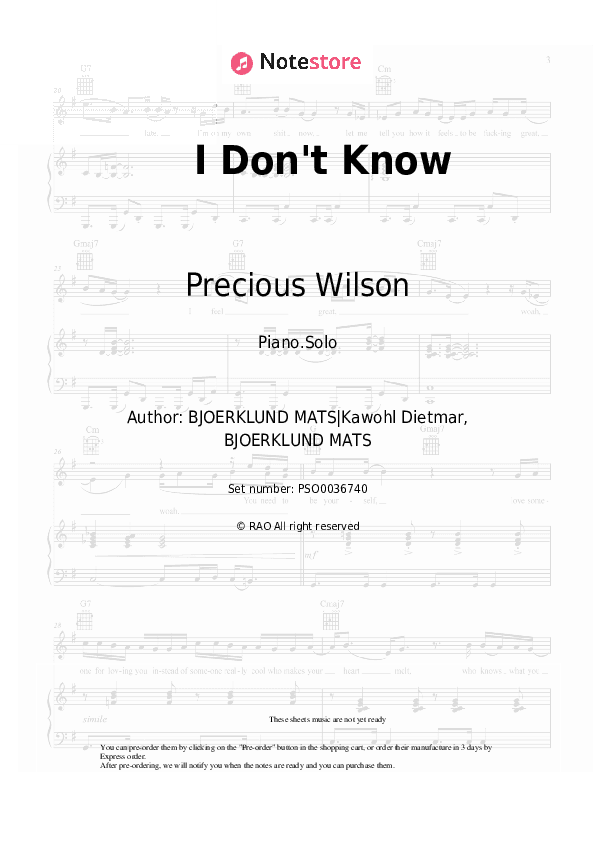 I Don't Know - Precious Wilson Piano Sheet Music - Piano.Solo