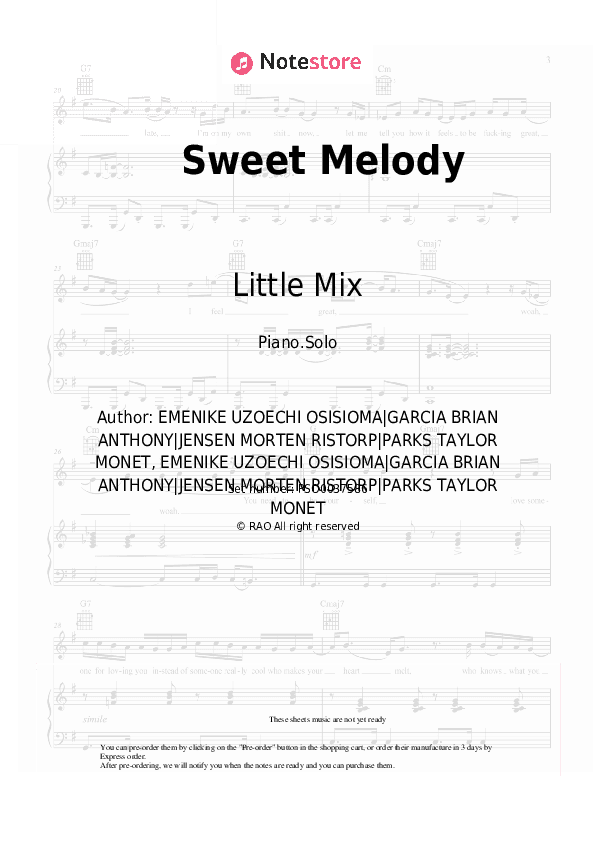 Sweet Melody - Little Mix Piano Sheet Music - Piano.Solo