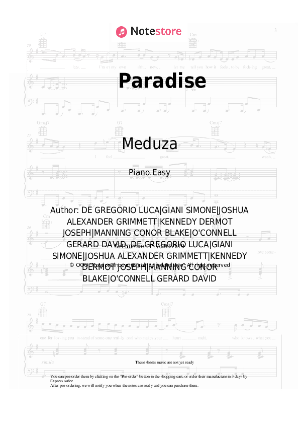 Paradise - Meduza, Dermot Kennedy Piano Sheet Music Easy - Piano.Easy